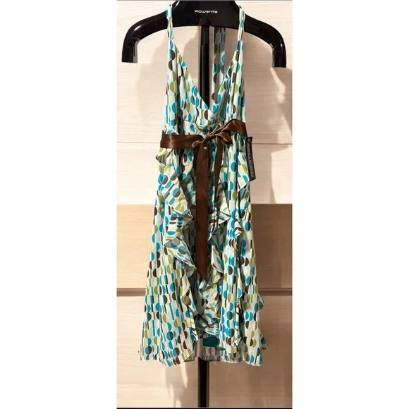 Jessica Howard | Dresses | Jessica Howard Green Blue Retro Dot Chiffon  Halter Top Midi Dress Womens Sz 6 | Poshmark